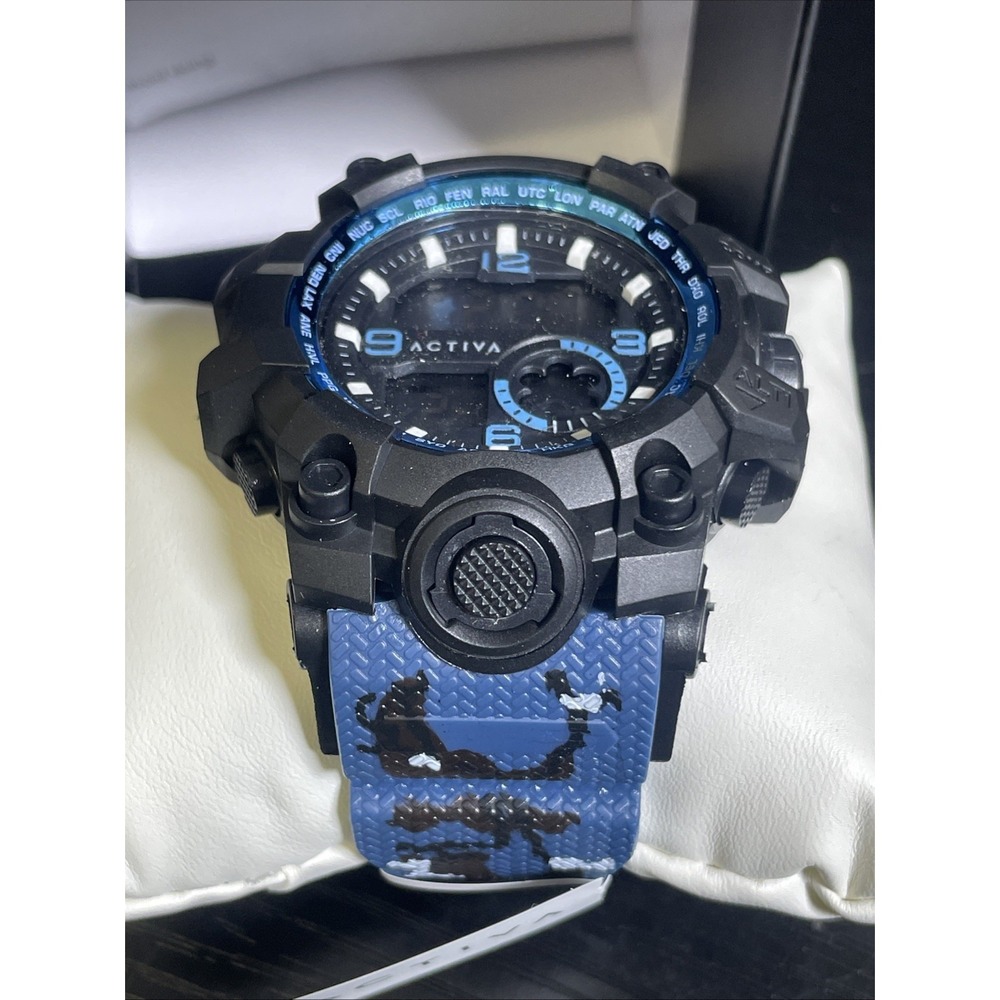 Activa Sport Men's Analog-Digital Quartz Watch Alarm World Time Blue/Black 4 ATM